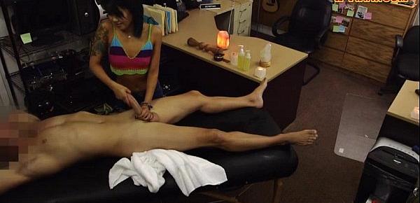  Asian cutie sells her massage table and fuck at the pawnshop